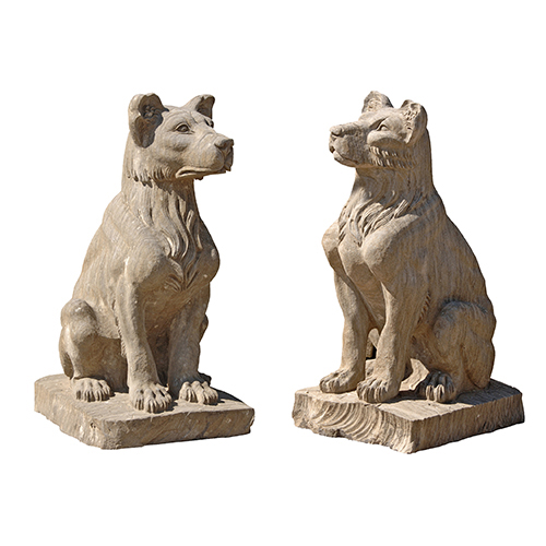 PAIR OF STONE SITTING DOGS