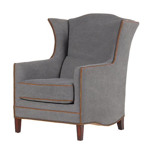 GREY WING CHAIR BRN PIPING