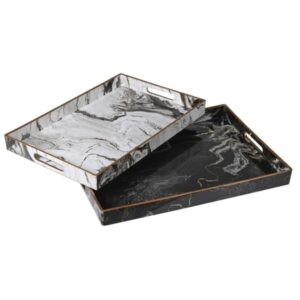 The Set of Two Marble Effect Trays gives to your kitchen some glamour