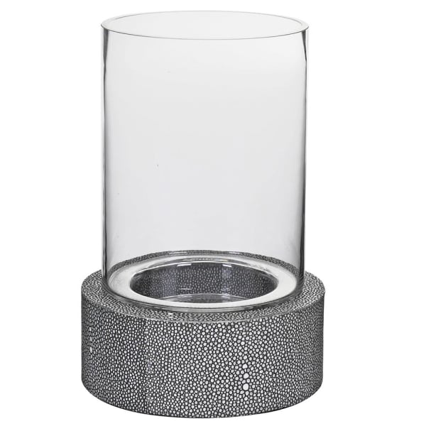 The Faux Shagreen Leather and Glass Hurricane gives to your room the perfect look.