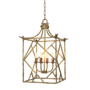 Pairing a natural look with vintage glamour, the Waikiki Lantern features a fascinating bamboo-like frame in a vintage brass finish.