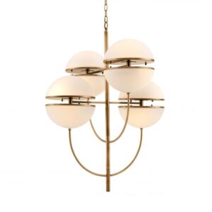 Inspired by futuristic designer lighting from the 1960s, the Spiridon Chandelier exudes Mid-Century Modern appeal.