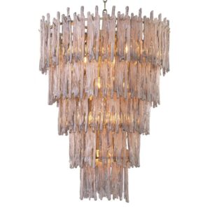 Crown your hallway, living room or dining space with Chandelier Saint Roch L. This fabulous tapered ceiling pendant with light brushed brass finish has five tiers with smoke glass decorations.